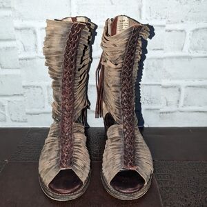 FreeBird India Cage Cutout Boot Gladiator Sandals Boho Taupe Women's 7